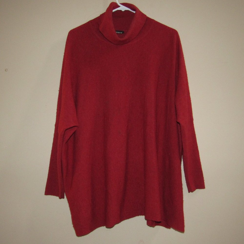 REPEAT Wool Cashmere Rusty Orange Red Oversized Turtleneck Tunic Sweater One Sz
